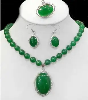 

boutique jewelry Charming Green Chalcedony pendant 925 silver jewelry wholesale Chalcedony ring earring necklace set