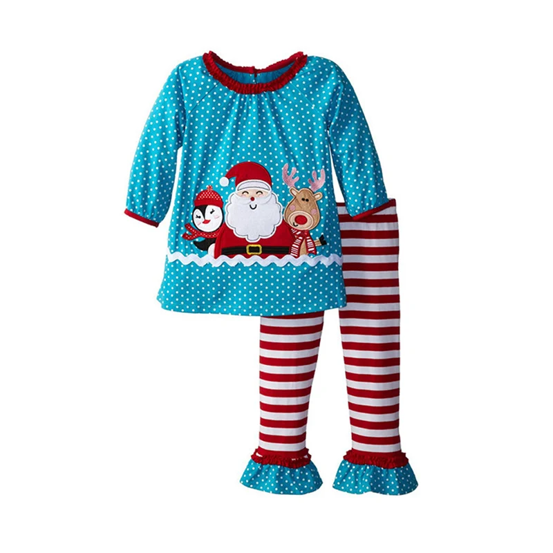 NWAD Осенняя Одежда для маленьких девочек комплект Новый Blue Christmas Санта Клаус Одежда для новорожденных в полоску Домашняя одежда пижамы FF181