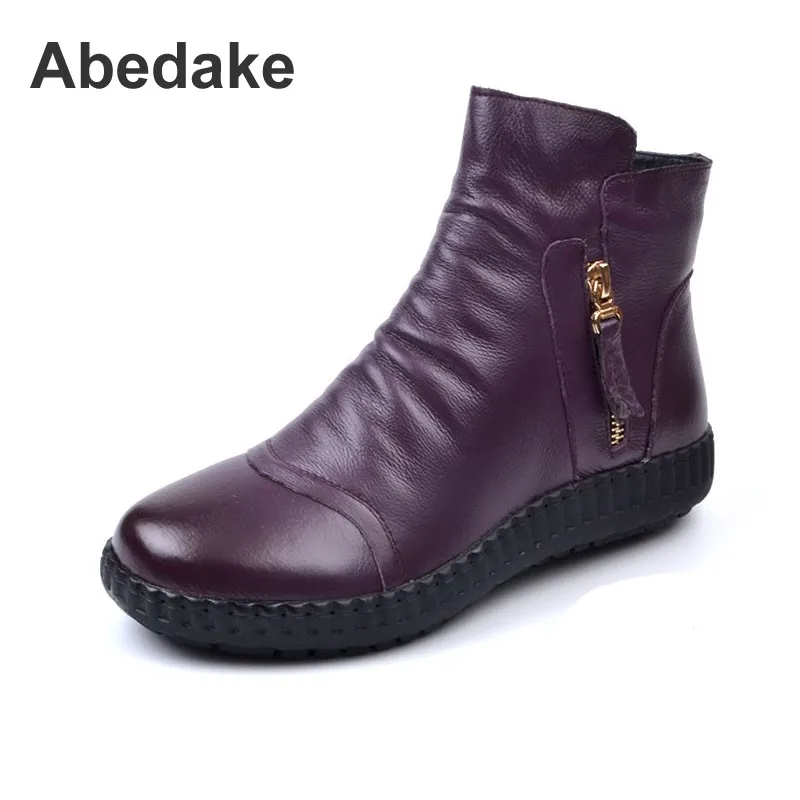 

Abedake women boots Handmade genuine leather cashmere mother boots winter shoes soft bottom warm women boots winter shoes