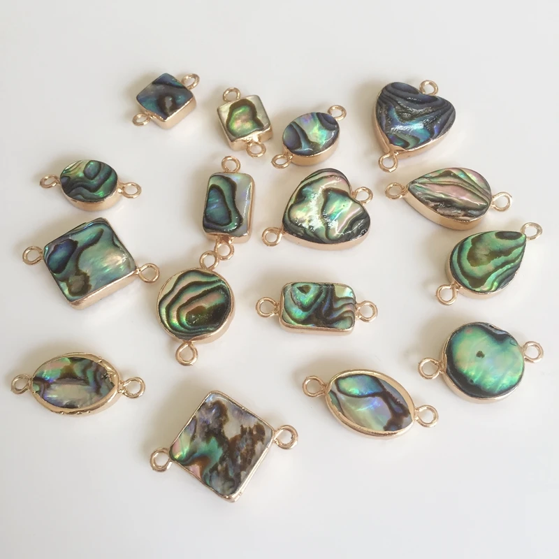 

8-14MM 16Pcs Mix Styles Natural Abalone Shell Beads ( Two Holes ) Jewelry Charms