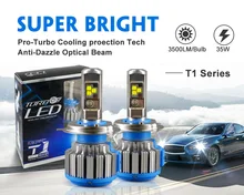 T1 Turbo Farol Do Carro H4 H7 H11 Lâmpadas LED Farol Alto Baixo 70 W 7000LM 6000 K Auto Canbus Bi Feixe de luz Baixa Com Ventiladores Turbo