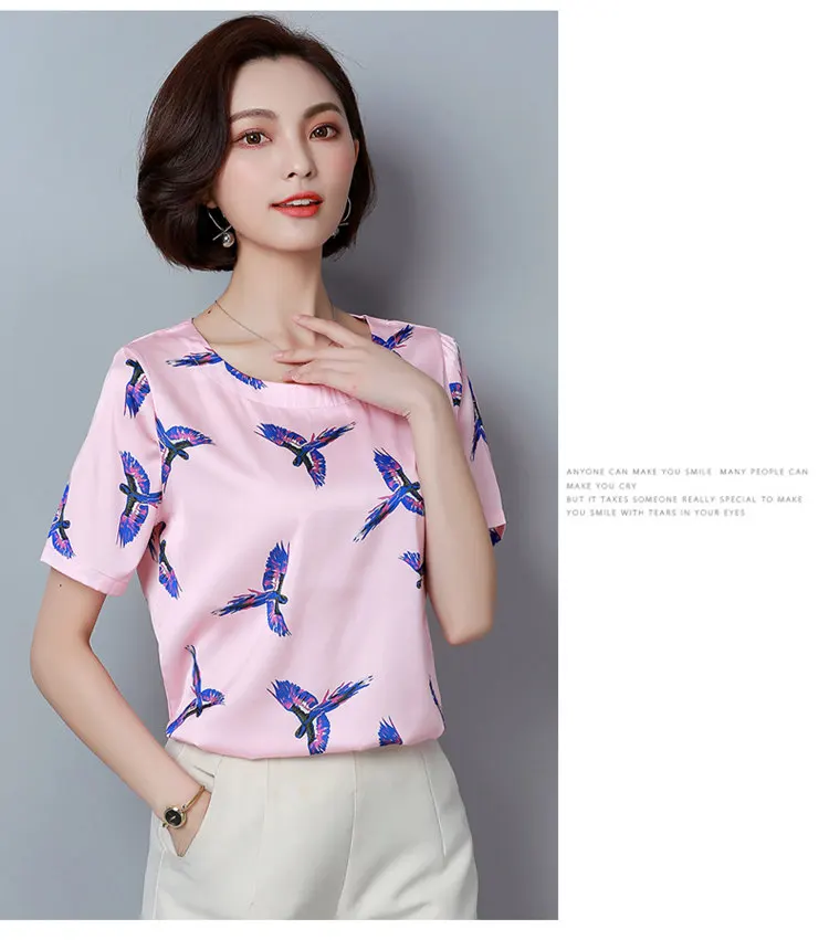 New Summer Tops Ladies 2018 Fashion Birds Print Blouses Women Short Sleeve Chiffon Blouse Shirt Casual Large Size Blusa Mujer Ete (9)