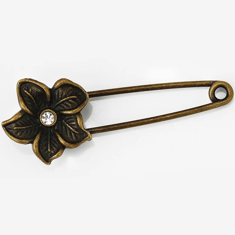 20x50mm Flower Brooch,Vintage Safety Pin,Scarf Clip pins,Antique Bronze Plated,pin brooch,10pcs