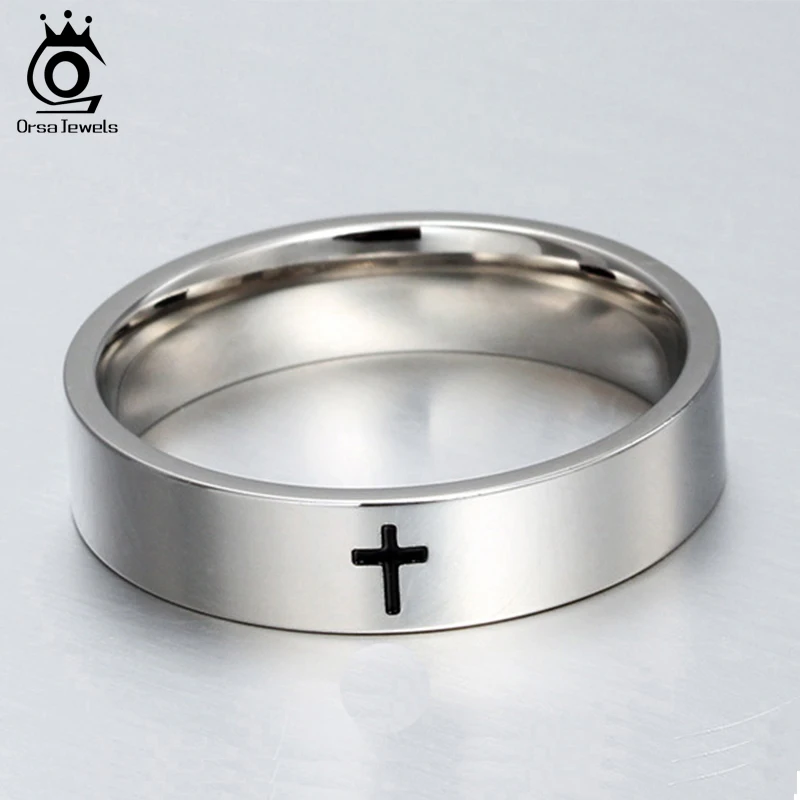 ORSA JEWELS High Quality Stainless Steel Rings for Women Perfect Polished Classic Cross Shape Ring Fashion Jewelry Gift OTR87