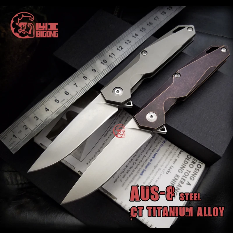 

BIGONG Tactics Folding KnifeAUS-8 steel Blade steel all CT titanium alloy Handle With ball system survival KnifeMulti Tools