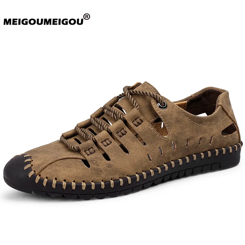 

2019 New Summer shoes Men Genuine Leather Sandals Business Casual Shoes Men Outdoor Beach Sandals Men Summer Water Shoes Size 48