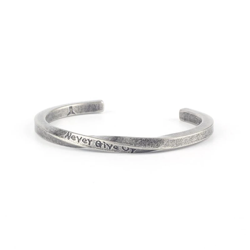 Винтажный Браслет манжета из нержавеющей стали с надписью NEVER GIVE UP|bracelet bangle for