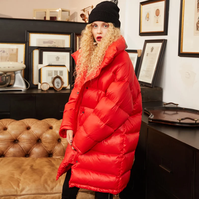 ELF SACK New Winter Woman Coat Solid 90% Duck Down Jackets Long Sleeve Warm Womens Outwear Parkas for Women Winter Streetwear
