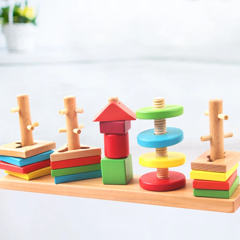 Wooden Educational Geometric Sorting Board Blocks Montessori Kids Baby Wooden Toy Building Blocks baby-building-blocks