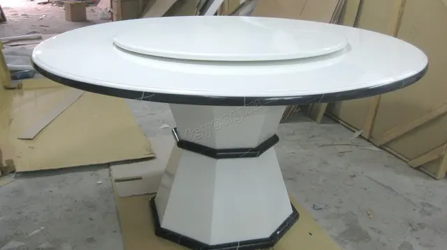Crystal White Marble Dining Table With Turnplate Pure Round Crystal White Marble Dining Table With Turnplate Pure Round Top Octangle Base