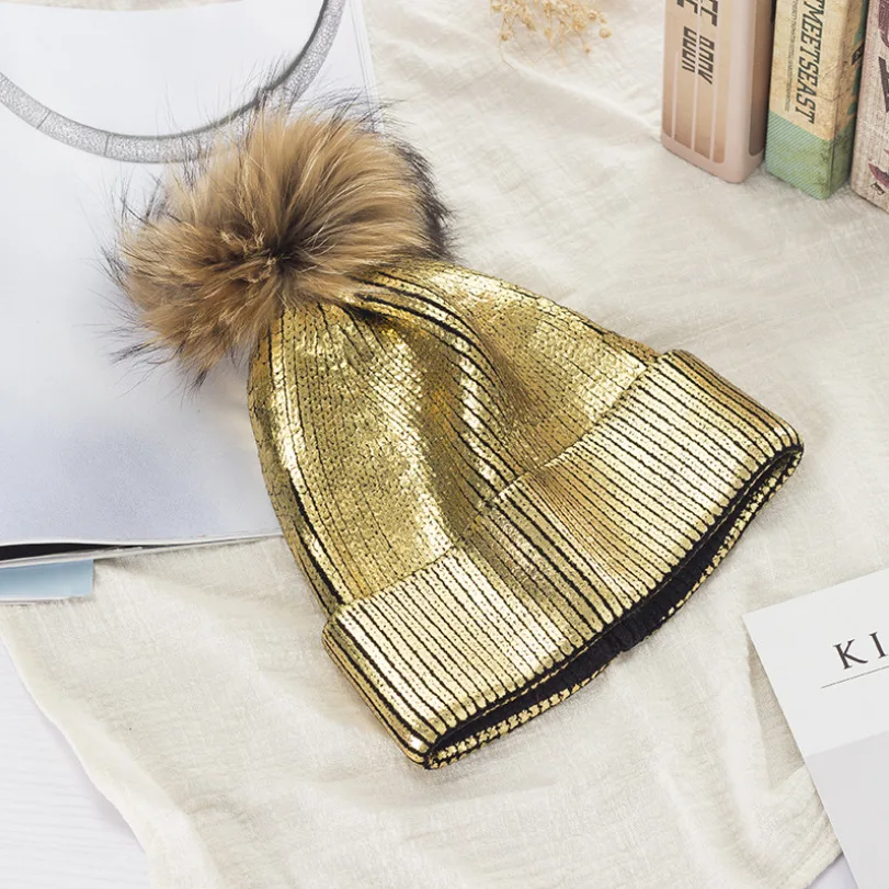 Блеск Кепки Для женщин спортивные шапки зимние шапки бини для вязаный бюстгальтер шапка черепки шапочки Теплый Кепки s Женский вязаный Стильная шапка