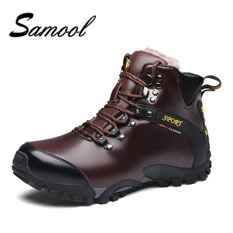 

Ankle Boot High Top Waterproof Shoes Men Wearable Genuine Leather Shoes With Fur Warm Trekking Fishing Boots Plus Size 46 qx5