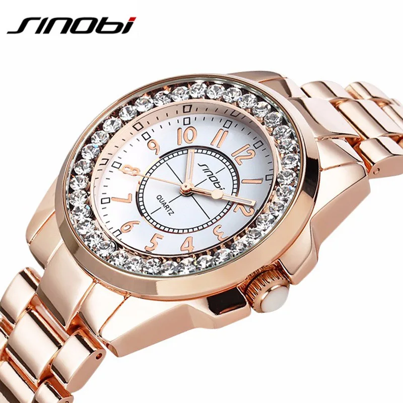 

Luxury Brand Sinobi Watches Women 2018 Women Watches Rose Gold Rhinestone Quartz Bracelet Watches For Women Geneva Watches Women