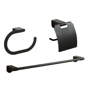 

Solid Color Bathromm Accessories Wall Mounted Towel Bar Stainless Steel Bath Set Black Finish Bathroom Towel Holder Towel Ring