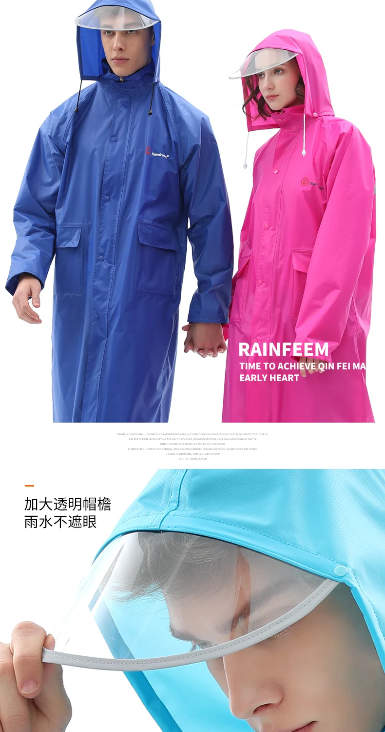Длинный модный плащ для женщин, водонепроницаемый Женский Стильный походный дождевик, ветрозащитное дождевик с капюшоном и карманом 3DYY13