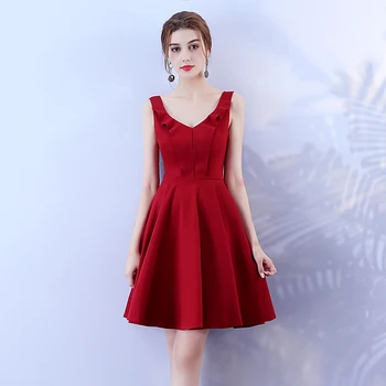 

Wine Red Mini Dress Bridemaid Dress Women Wedding Party Dress Back of Zipper