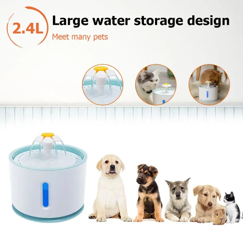 

2.4L USB Automatic Pet Water Fountain Dog Cat Drinking Device LED Indicator Feeder Bowl
