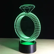 3D романтическое кольцо с бриллиантами креативное 7 цветов меняющее светодиодный 3d-ночник RGB настроение свадебный Декор подарок спальня настольная лампа для влюбленных