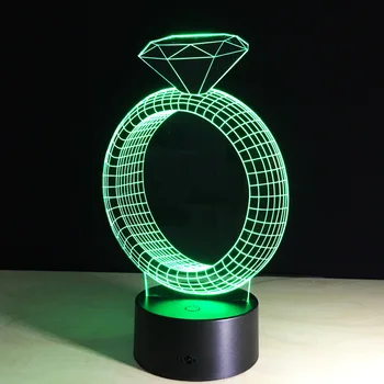 

3D Romantic Diamond Ring Creative 7 Color Changing 3D LED Night Light RGB Mood Wedding Decor lamp Bedroom Table Lamp for Lover