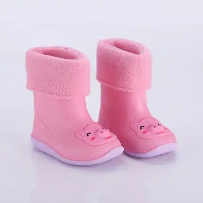 Детские резиновые сапоги, резиновые ботинки для девочек, водонепроницаемая обувь для маленьких мальчиков, Нескользящие теплые детские резиновые сапоги, всесезонные съемные - Цвет: Pink cotton