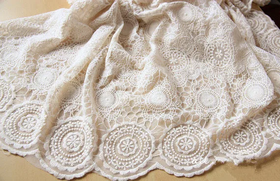 

ivory embroidered scalloped lace fabric for curtain, wedding table cloth MF087