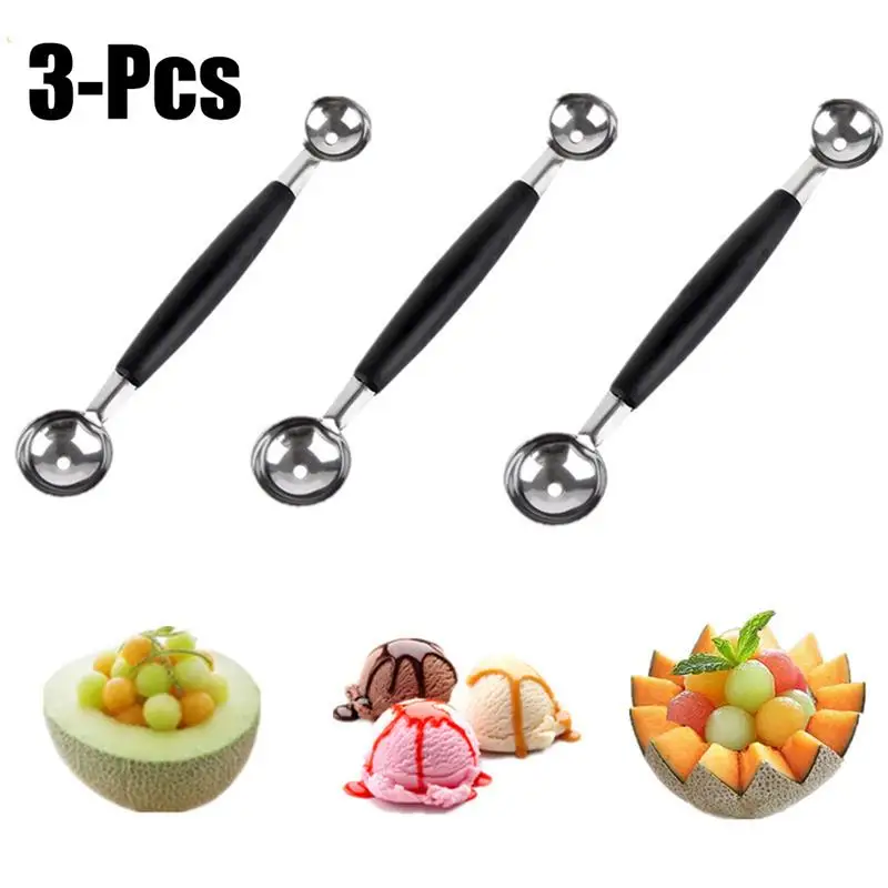 

3pcs Double-End Multi Function Fruit Spoon Stainless Steel Melon Baller Carving Tool Ice Cream Scoop Spoon Fruit Vegetable Tools