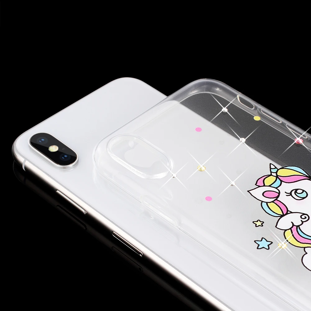 KINGXBAR для iPhone X чехол мультфильм милый Единорог кристаллами от Swarovski мягкий горный