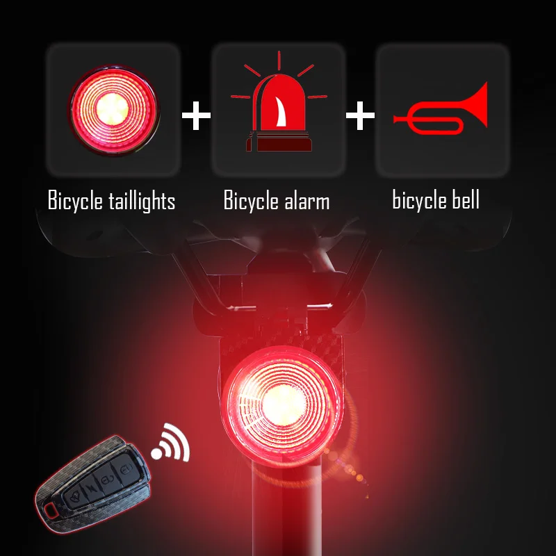 

for Bicycle Wireless Theft alarm remo Bike led portable USB rechargeable Rear Light Bell Cycling flash Taillight Lamp Antusi a6s