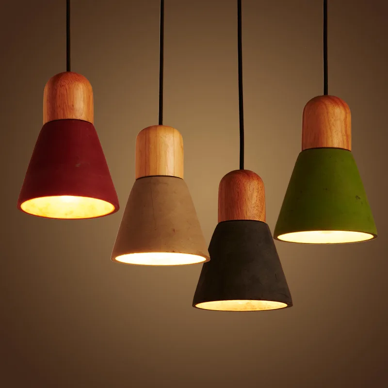 

Modern simple Wood single head Color cement Restaurant Bar bed Creative simple study Creative Chandelier