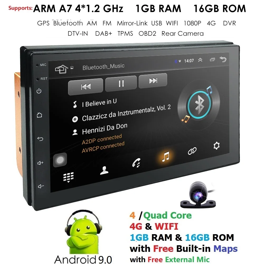 Android 9 Universal Autoradio Bluetooth GPS Car Multimedia Player Car