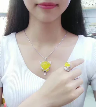 

boutique jewelry Natural 925 silver jewelry wholesale Chalcedony fox set