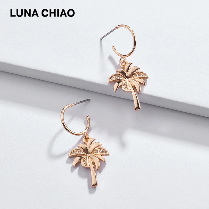 

LUNA CHIAO Gold Silver Plating Fashion Women Jewelry Coconut Plum Tree Leaf Hoop Earrings for Girls Huggie Earring