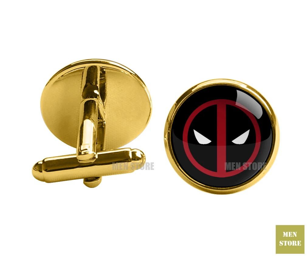 Cufflink-gold Deadpool Symbol Мужской Жаккардовый тонкий узкий галстук 2," 6 см Галстук Свадебная вечеринка галстук для жениха запонки LK038M - Цвет: Cufflink-gold