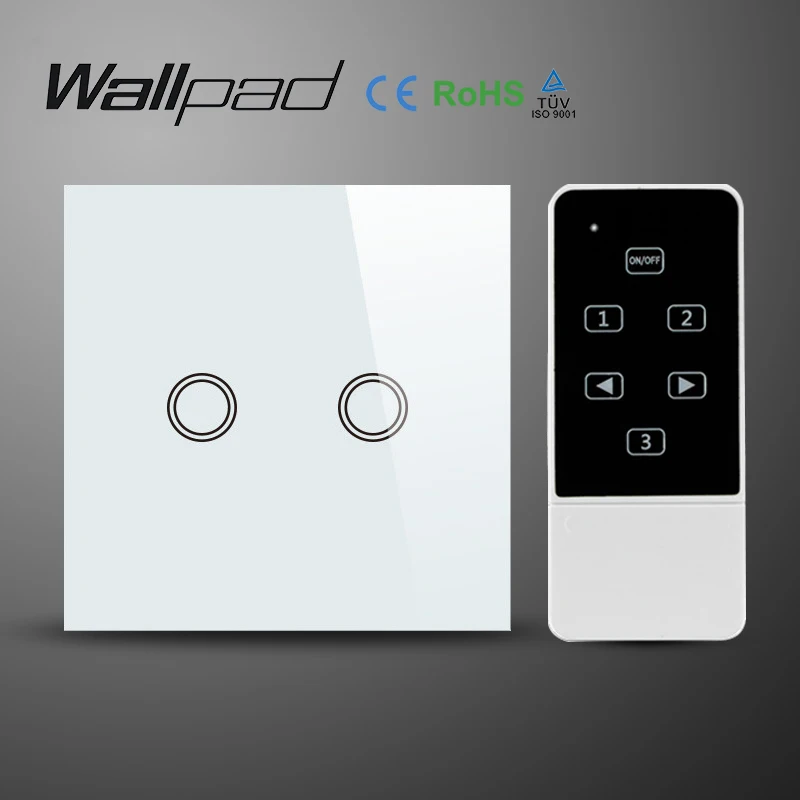 ЕС Wallpad белый LED 2 банды Кристалл GlassTouch Wifi выключатель света беспроводной пульт