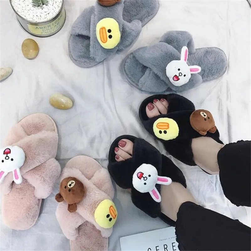 

winter slippers shoes women slides home fur slipper buty damskie cute flat with indoor plush women shoes plus size 36-41