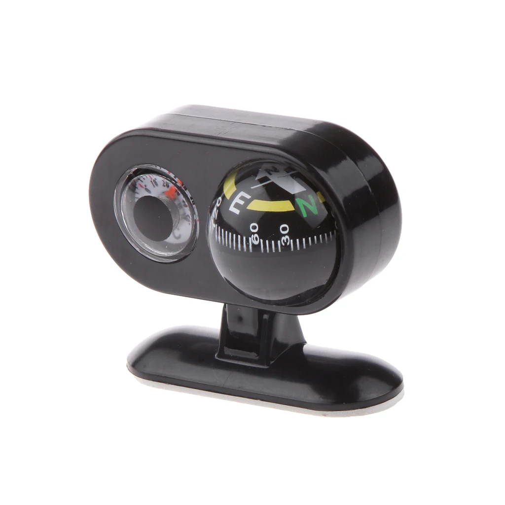 Removable 2 in 1 Car Compass Thermometer Boat Caravan Truck Car Navigation Compass Hiking Hunting Outdoor Travel Accessory Black