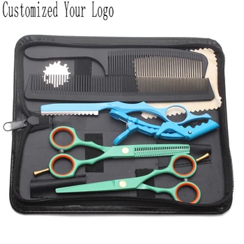 

C1104 5.5" Customized Logo Green Barber Makas Professional Hairdressing Scissors Cutting Shears Thinning Scissors Hair Scissors
