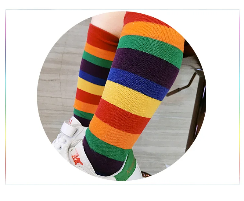 Теплые носки в радужную полоску для малышей, детские зимние мягкие носки, Разноцветные носки из чистого хлопка для детей