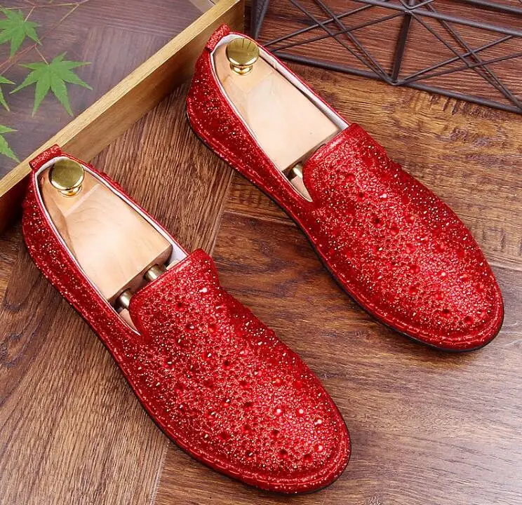 

Dress Shoes Men's Slip-On Summer Soft Leather Smart Casual Flats Loafers Sequin Rhinestone Moccasin Gommino Casual Loafers