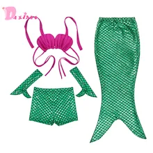 Милый купальник с хвостом Русалочки короткие рукавицы Косплей Русалка комплект бикини Для Купания Девочек Детская костюмная пляжная одежда купальники От 3 до 12 лет