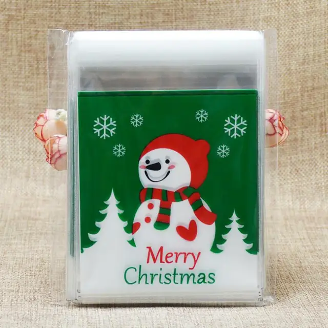 Merry Christmas Cookie Bag Self adhesive Plastic Cookie Bags Wedding