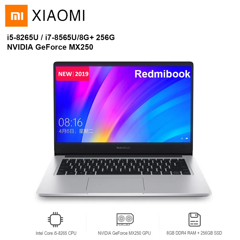 2019 Xiaomi Redmibook 14 ноутбук Intel Core i5-8265U/i7-8565U NVIDIA GeForce MX250 8 Гб DDR4 256 ГБ/512 ГБ SSD ультратонкий ноутбук