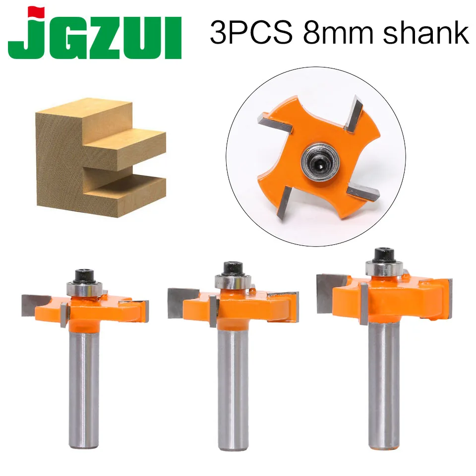 Durable Tools Rabbeting Bit Woodworking Tool Router Bits Auart ZyiLei-Shank 3pc 8mm Shank T Type Bearings Wood Milling Cutter 