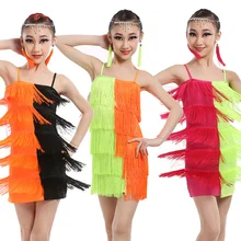 Dress Salsa Dance Costume Girl Sexy Tango Dresses Children Charleston Fringe Dancing Dress Kids Ballroom Clothes