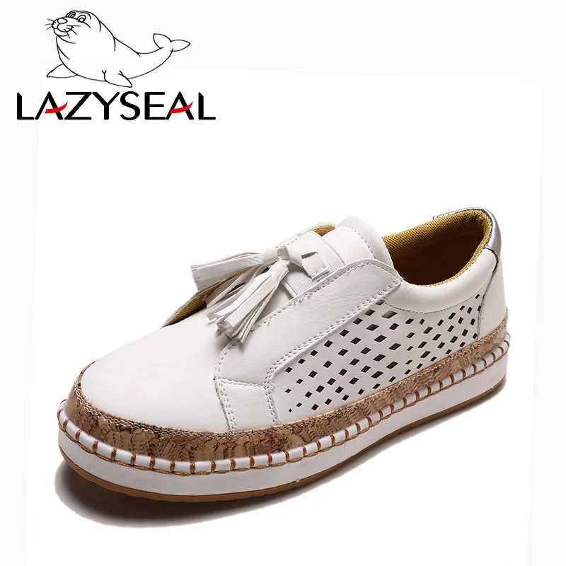 LazySeal, новая летняя женская обувь на плоской подошве с перфорацией женская повседневная обувь для девушек, дышащая обувь без шнуровки, большой размер 43 - Цвет: Beige-2