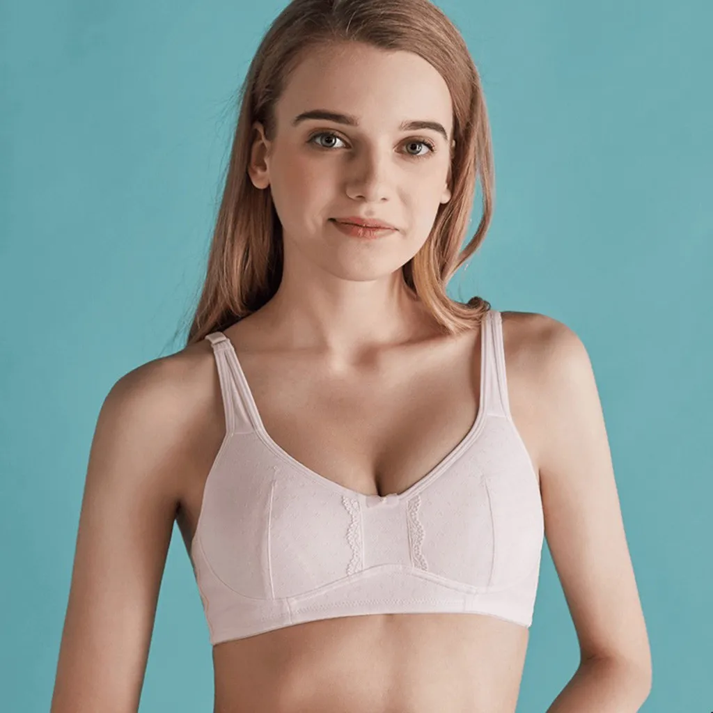 

Young Girl Solid White Color Cotton Training Bra With Double Layer Front Teenage Student Underwear Top Vest