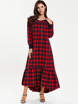 

2019 Spring Autumn Women Dress O Neck Long Sleeve Plaid Dress Big Size 4XL Asymmetrical Ladies Dresses Robe Femme