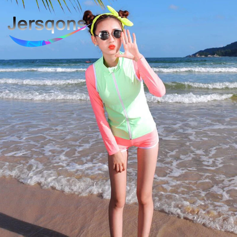 

Jersqons Rash Guard Women Rashguard Swimming Suit Surf Windsurfing Three Piece Set 2019 Korean Long Sleeve Swimwear