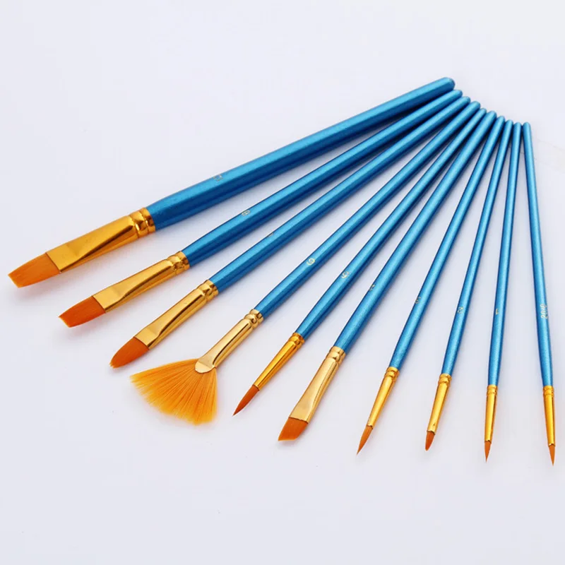 

10Pcs/Set Nylon Hair Wooden Handle Watercolor Gouache Paint Brush for Kids Learning Oil Painting Art Brush Set Supplies
