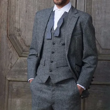 Tanie 2017 Najnowsze Wzory Płaszcz Pant Slim Fit Klasyczny Stylowy Szary Oficjalny Garnitur Męski Niestandardowe Męskie Garnitury Smokingu 3 Sztuka Terno Vestidos